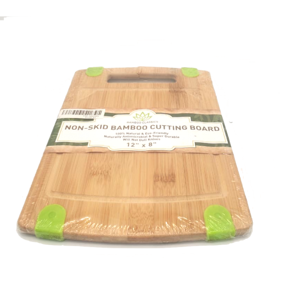 12x8 Non Stick Bamboo Cutting Board With Green Silicon Edges