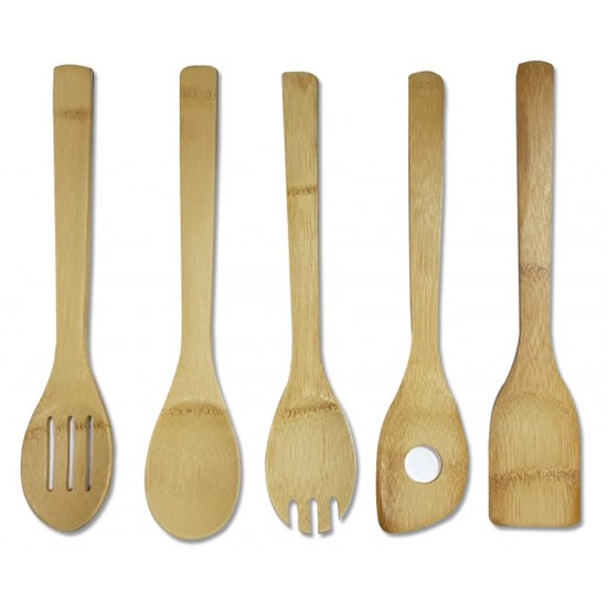 5 piece bamboo utensils mesh bag