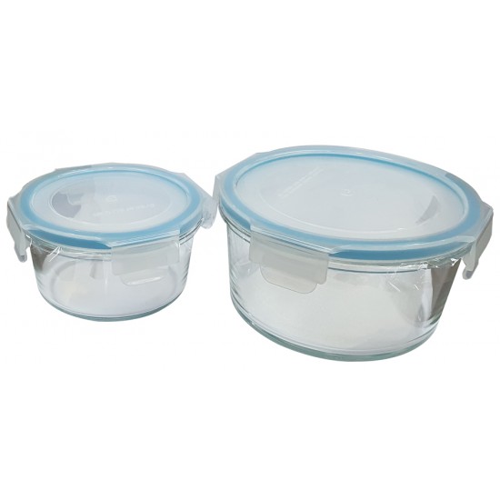 2 Pack Nested Round Glass with Lid 14 Ounce and 32 Ounce