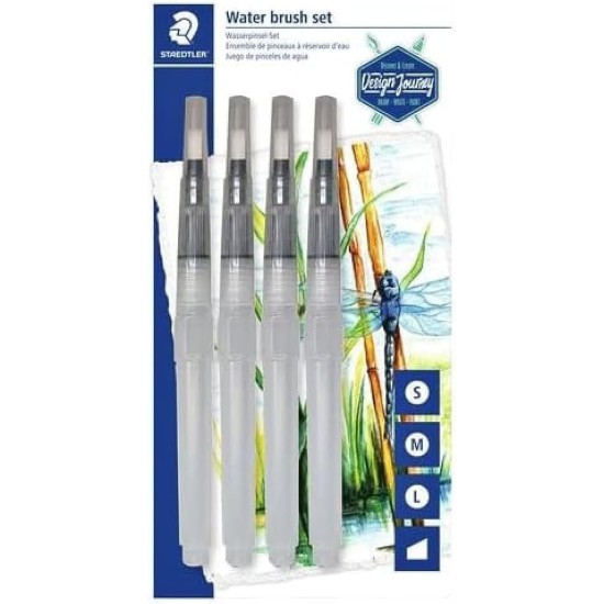 Staedtler Refillable Water Brush, for Watercolor Effects and Blending, 4 Assorted Tip Sizes, 949-SBK4-C 