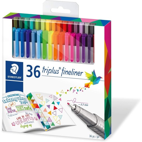STAEDTLER 334 C36 Triplus Fineliner Superfine Pen, 0.3mm Line Width - Assorted Colours (Pack of 36) 