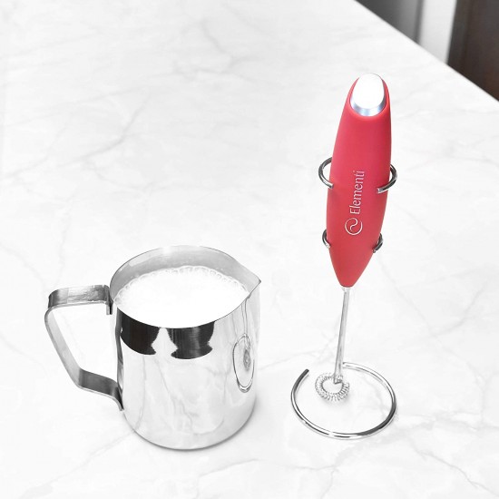 Elementi Electric Milk Frother Handheld Red
