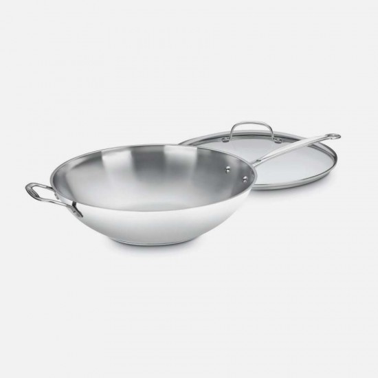 CHEF'S CLASSIC™ STAINLESS 14" STIR-FRY PAN WITH HELPER HANDLE & GLASS COVER