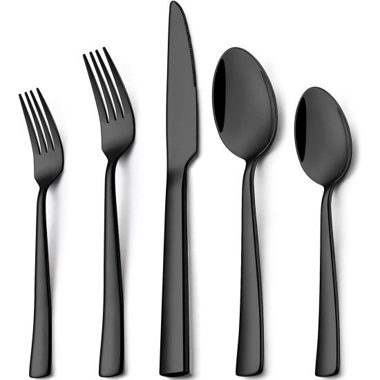 40 PC BLACK SILVERWARE SET