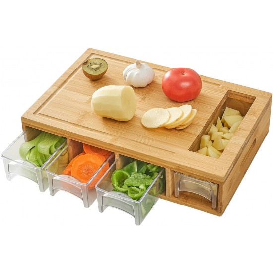Bamboo Cutting Board With Four Containers 