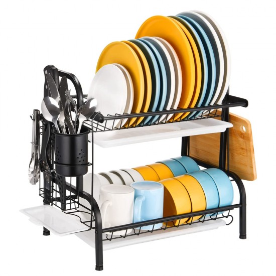 Dish Drying Rack, iSPECLE 2 Tier Dish Rack with Drainer Board with