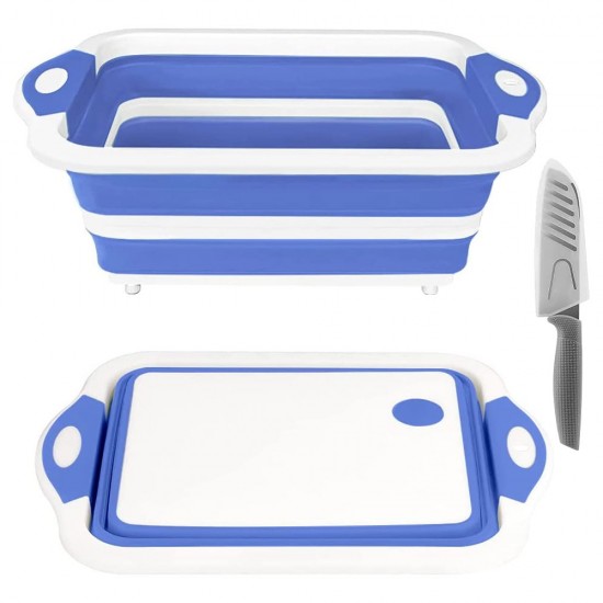 Rottogoon Collapsible Cutting Board with Knife White and Blue