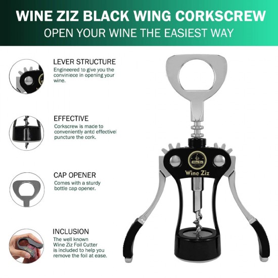 Wine Ziz Large Black Wing Corkscrew