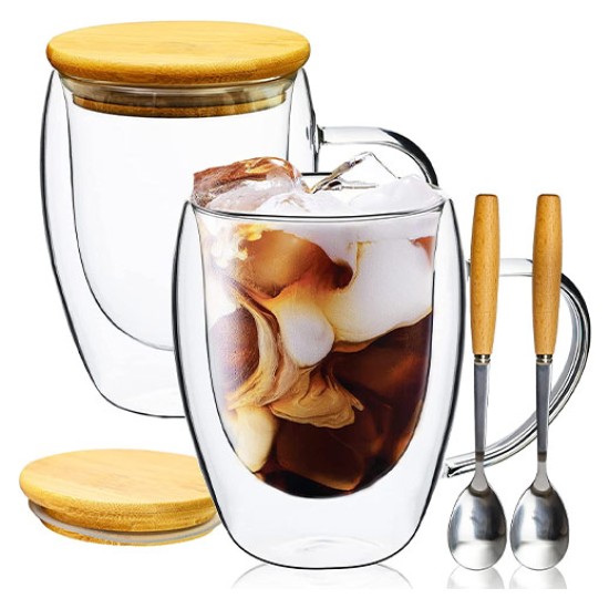 PARACITY Glass Coffee Mugs Set of 2 with Bamboo Lid