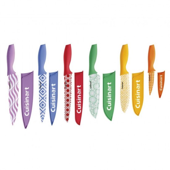 12 PIECE PRINTED COLOR KNIFE SET WITH BLADE GUARDS