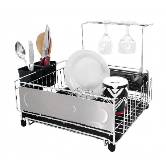 Stainless Steel Dish Rack with Wine Glass Holder 