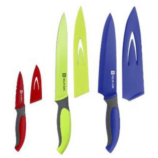 3 pc colour knife set with covers