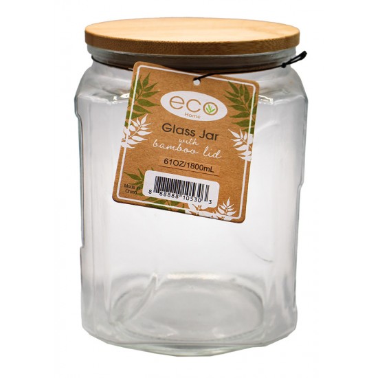 61 oz square glass jar with bamboo lid