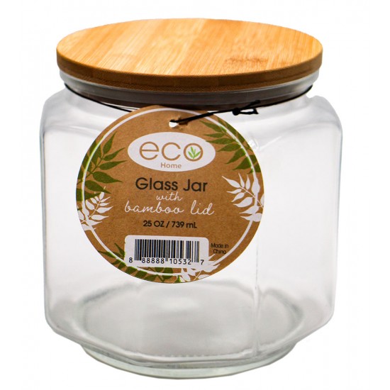 OCTAGON GLASS JAR WITH BAMBOO LID