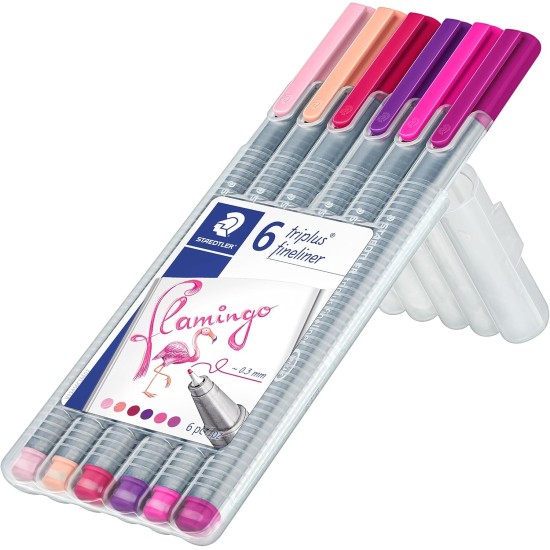 STAEDTLER triplus 0.3 mm 334 Fineliner Superfine Point Pen, Assorted Flamingo Colours, Pack of 6 