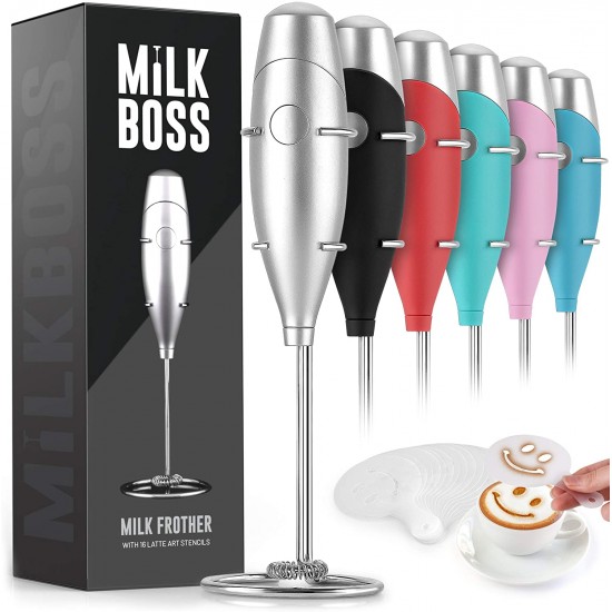 Milk Boss Powerful Milk Frother Handheld With Whisk Mixer Silver