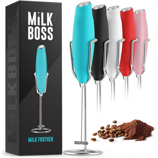 Milk Boss Powerful Milk Frother Handheld With Whisk Mixer Teal