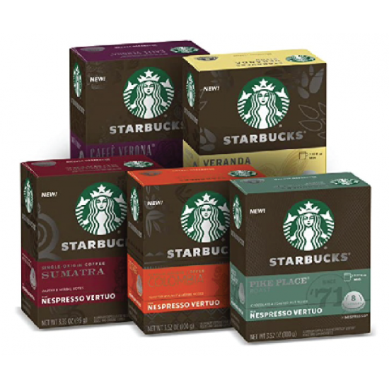 Starbucks by Nespresso Capsules for Nespresso Vertuo Machines — Blonde, Medium & Dark Roast Variety Pack — 5 boxes (40 coffee pods total)