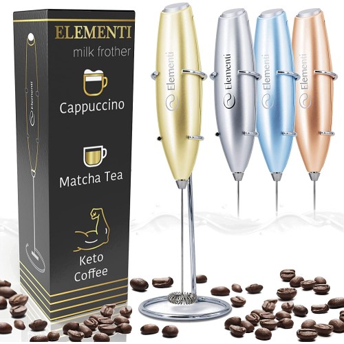Elementi Hand Frother for Coffee, Matcha Whisk (Ultra Black)