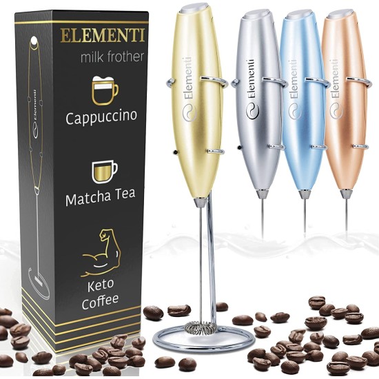Elementi Electric Milk Frother Handheld Rose Gold