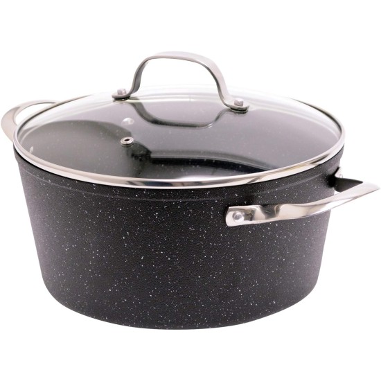 THE ROCK by Starfrit 6-Quart Stockpot/Casserole with Glass Lid and Stainless Steel Handles, Black 