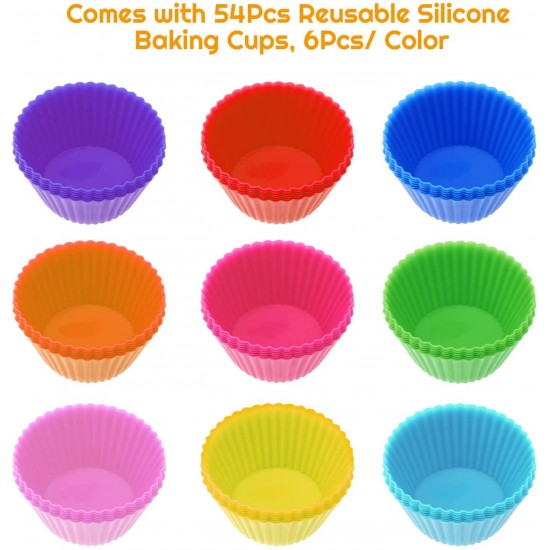 Selizo Silicone Muffin Cups, 54 Pcs