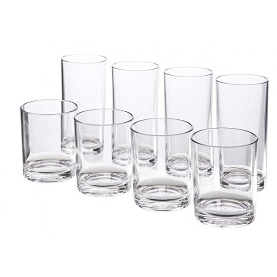 Classic 8-piece Premium Quality Plastic Tumblers | 4 each: 12-ounce and 16-ounce Clea