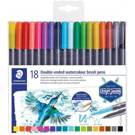 18 Double-ended  watercolour brush pens