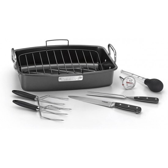 Aluminum Nonstick Roaster with Carving Tools, 17 x 13", Black