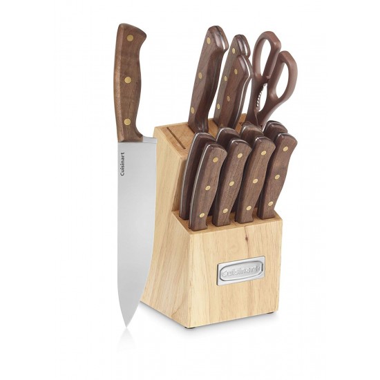 Advantage Cutlery 14-Piece Triple Rivet Walnut Knife Block Set