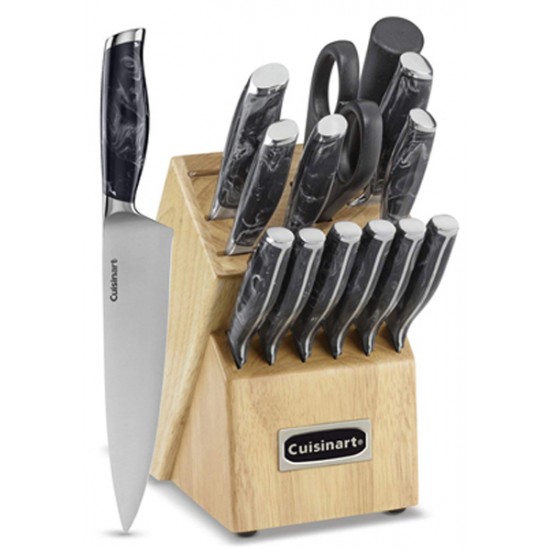 Classic 15-Piece Marble Cutlery Set, Black Marble. 