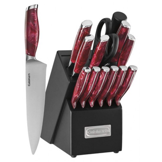 Marble Style Cutlery Block Set, Red - 15 Piece. FREE delivery with every online credit card purchase  