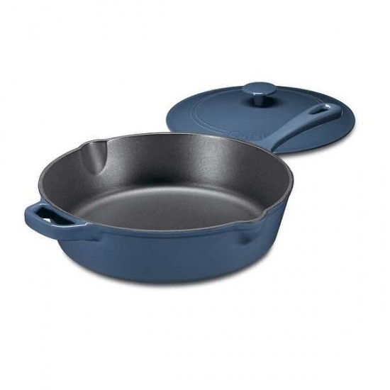 Cast Iron Pan, 12" Chicken Fryer, Enameled Provencial Blue