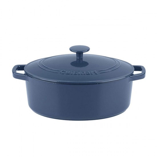 Cast Iron Casserole, 5.5 Qt Oval Covered, Enameled Provencial Blue 