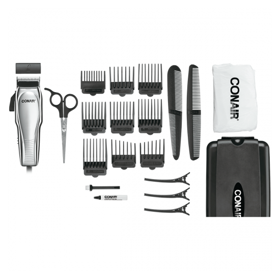 Custom Cut 21-piece Haircut Kit; Home Hair Cutting Kit; Chrome